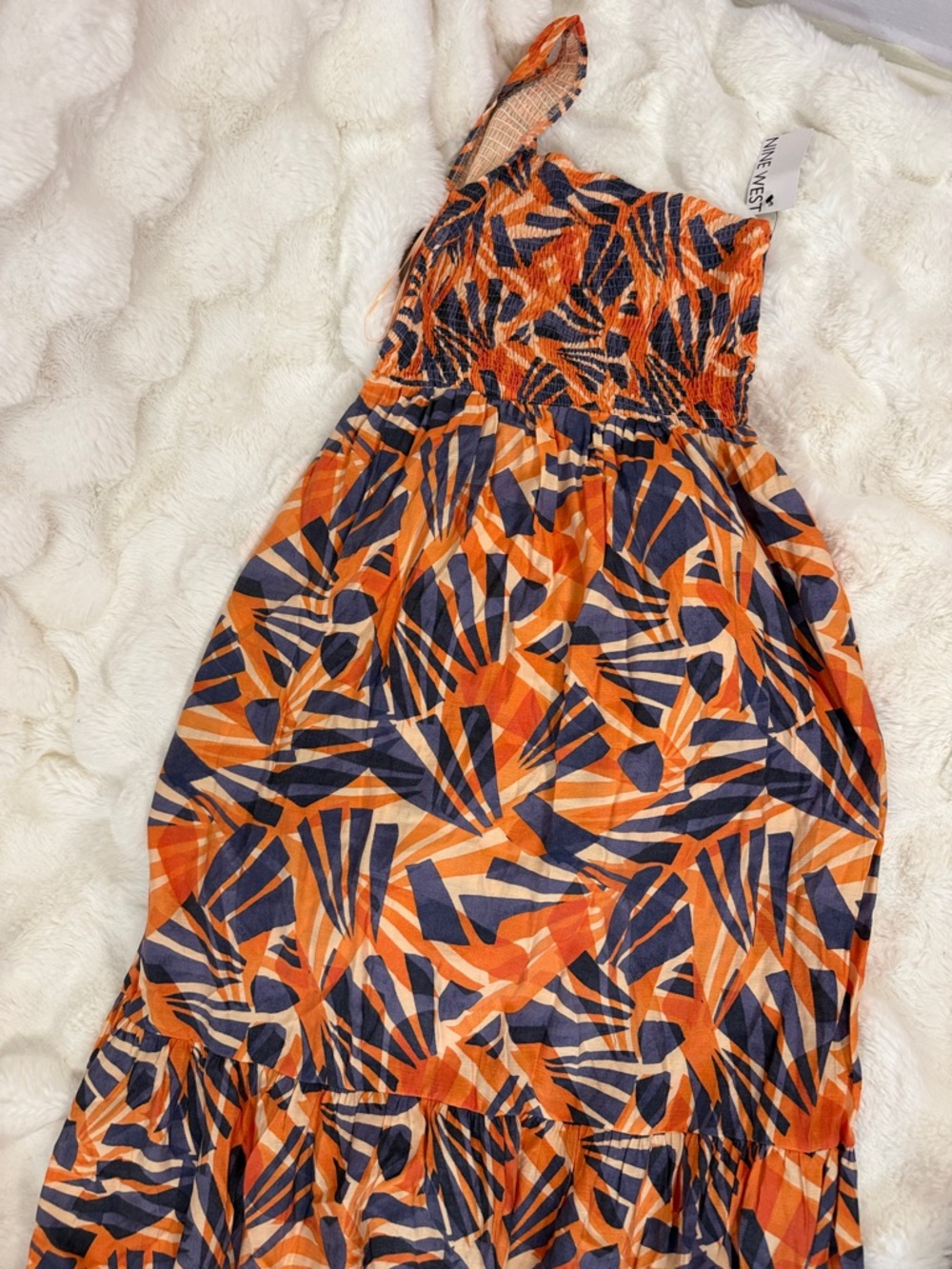 Nine West Orange and Navy Tropical Print Maxi Dress - Picture 3 of 6
